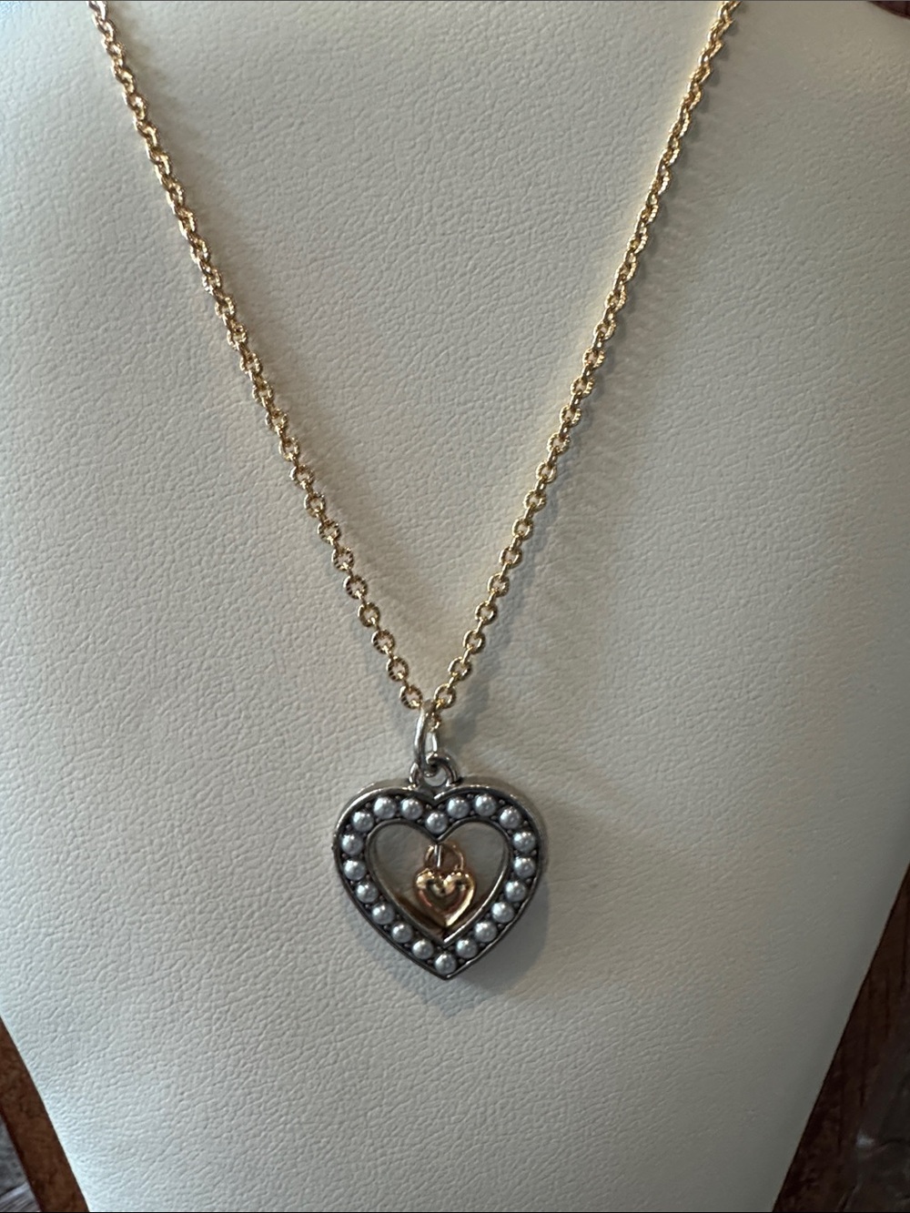 Heart Pendant Necklace with Pearled Halo - Gold & Silver